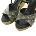 Louis Vuitton Wedge Sole Sandals Strap Monogram Canvas Espadouille 36.5 Beige — view 3
