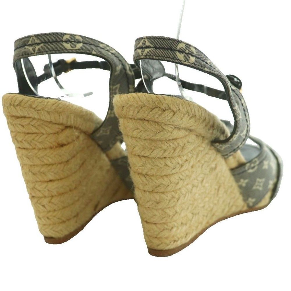 Louis Vuitton Wedge Sole Sandals Strap Monogram Canvas Espadouille 36.5 Beige — view 5