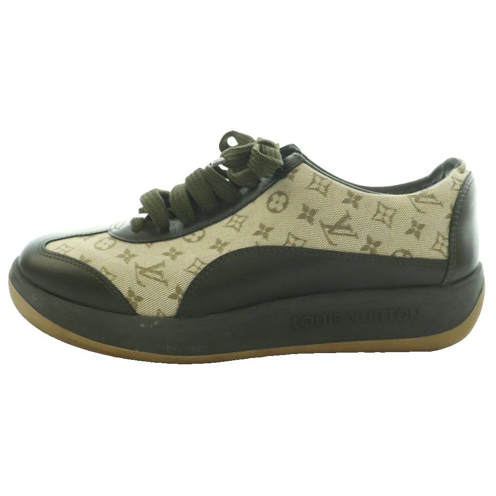 Louis Vuitton Monogram Mini Sneakers Leather 35 Beige Gray SS