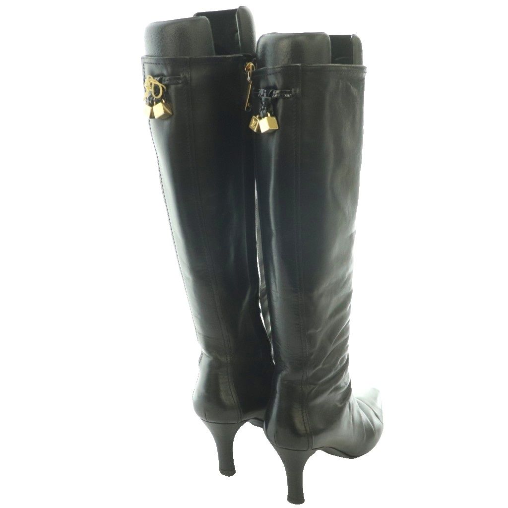 Louis Vuitton Pointed Toe Long Boots Pin Heels One Leather 37 Black SS — view 6