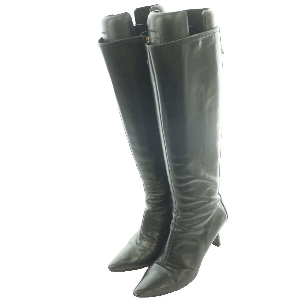 Louis Vuitton Pointed Toe Long Boots Pin Heels One Leather 37 Black SS — view 2