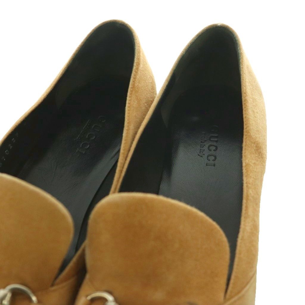 Gucci Horsebit Loafers Suede Low Heels Square Toe 36 Beige SS — view 4