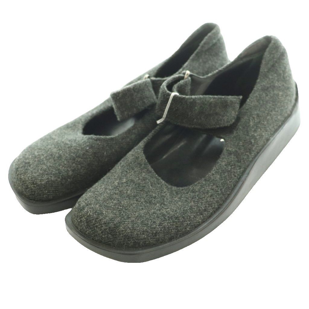 Prada Ballet Shoes Strap Square Toe Wool 37.5 Dark Gray