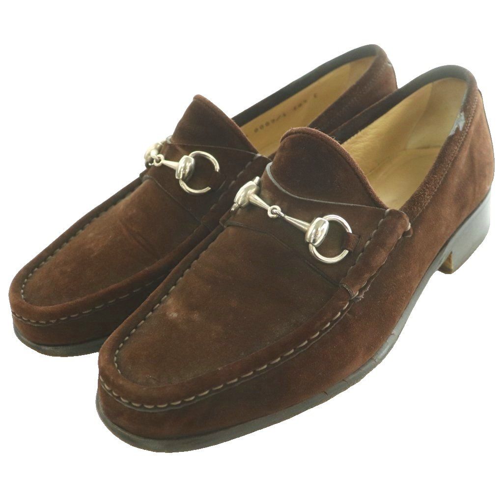 Gucci Suede Loafers Horsebit Low Heels Round Toe 40.5 Brown SS