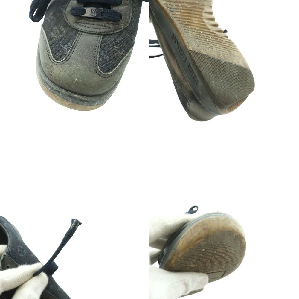 Louis Vuitton Monogram Mini Sneakers Canvas Leather 34.5 Navy Black SS — view 9