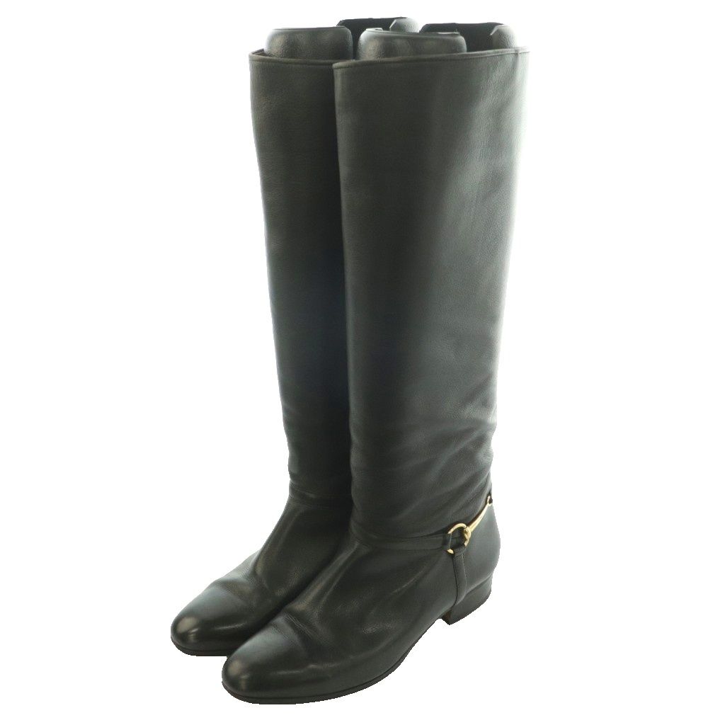 Gucci Vintage Round Toe Long Boots Horsebit Details Leather 36 Black SS — view 2
