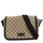 Gucci Shoulder Bag GG Canvas Leather Beige Brown Silver