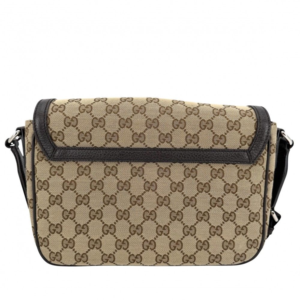 Gucci Shoulder Bag GG Canvas Leather Beige Brown Silver — view 2