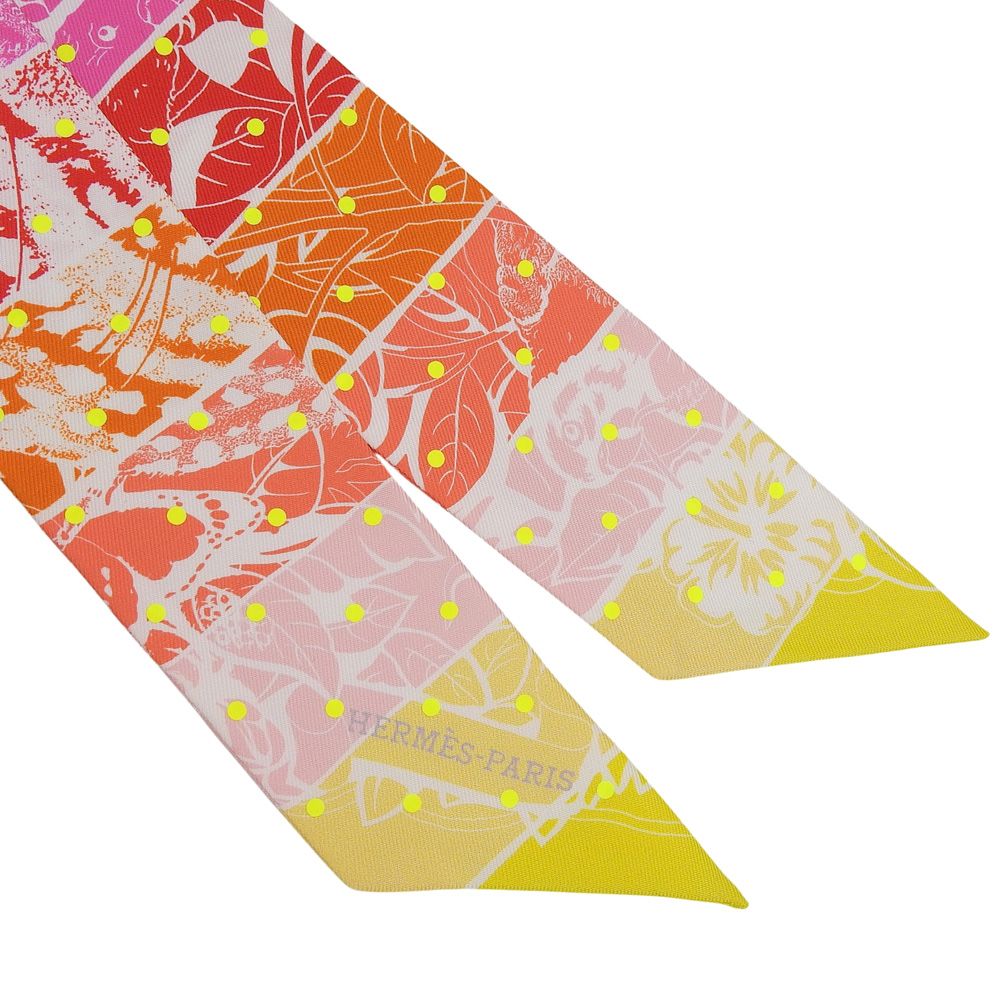 Hermes Twilly Jungle Love Rainbow Plume T Dot 100% Silk Scarf — view 4
