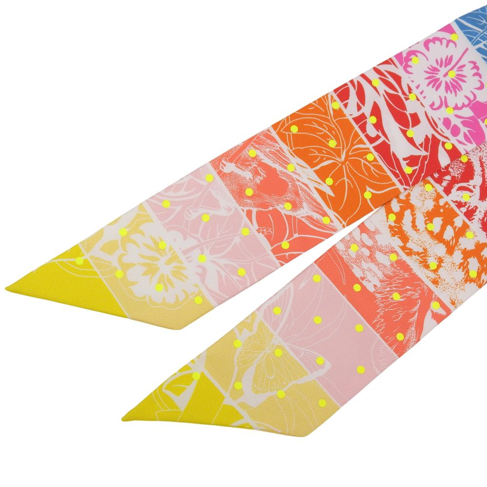 Hermes Twilly Jungle Love Rainbow Plume T Dot 100% Silk Scarf — view 5