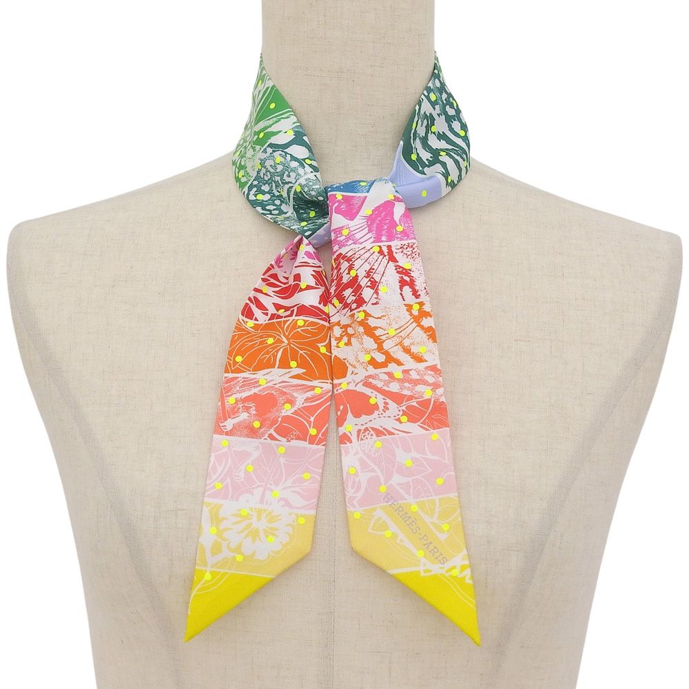 Hermes Twilly Jungle Love Rainbow Plume T Dot 100% Silk Scarf — view 2