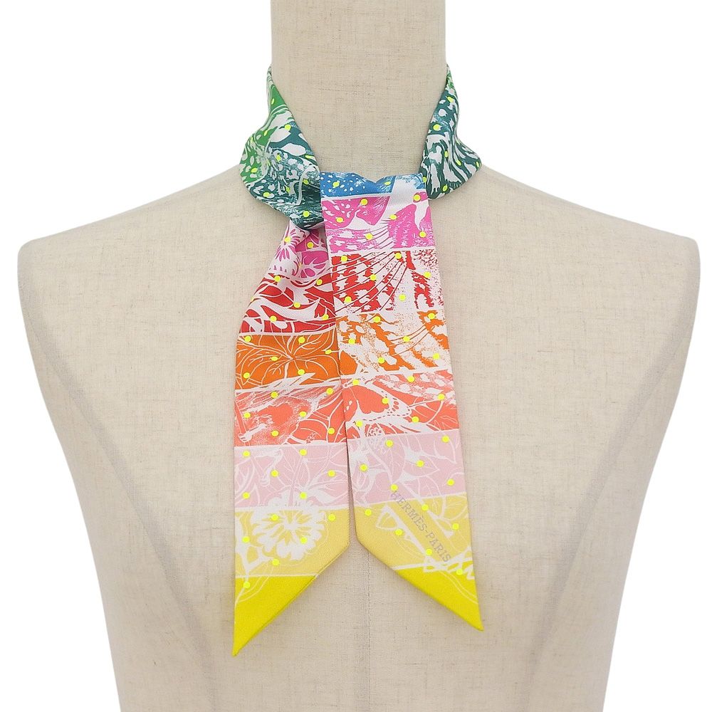 Hermes Twilly Jungle Love Rainbow Plume T Dot 100% Silk Scarf — view 2