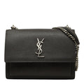 Saint Laurent YSL Logo Sunset Chain Shoulder Bag Gray Leather