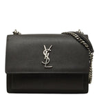 Saint Laurent YSL Logo Sunset Chain Shoulder Bag Gray Leather