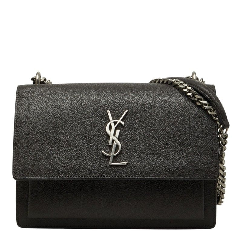 Saint Laurent YSL Logo Sunset Chain Shoulder Bag Gray Leather