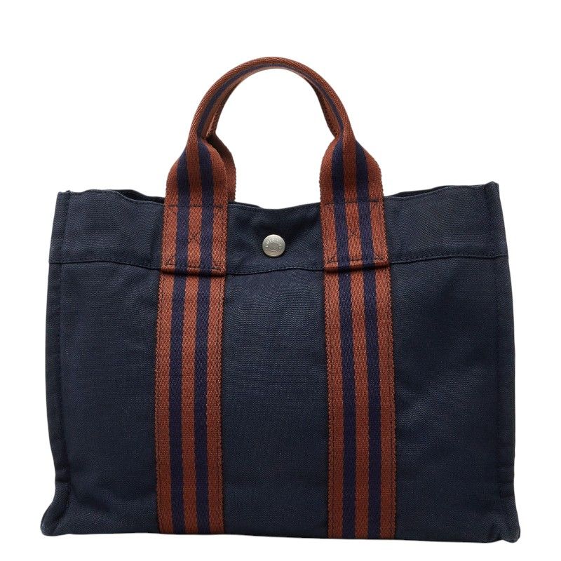 Hermes Fourre Tout PM Mini Tote Navy Brown Canvas