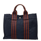Hermes Fourre Tout PM Mini Tote Navy Brown Canvas