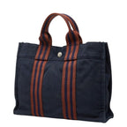 Hermes Fourre Tout PM Mini Tote Navy Brown Canvas — view 2