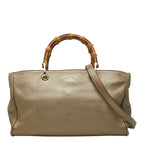 Gucci Bambu 2-Way Shoulder Bag Gold Brown Leather
