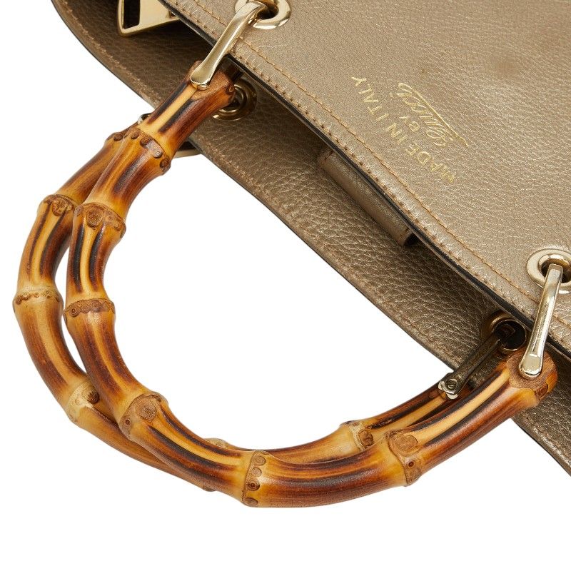 Gucci Bambu 2-Way Shoulder Bag Gold Brown Leather — view 8
