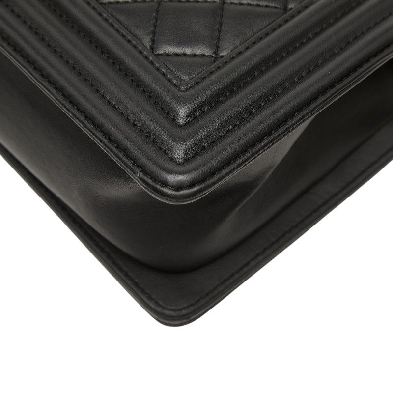 Chanel Boy Quilted CC Logo Chain Shoulder Bag Black Lambskin — view 6