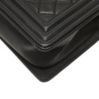 Chanel Boy Quilted CC Logo Chain Shoulder Bag Black Lambskin — view 6