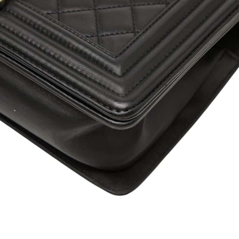 Chanel Boy Quilted CC Logo Chain Shoulder Bag Black Lambskin — view 4
