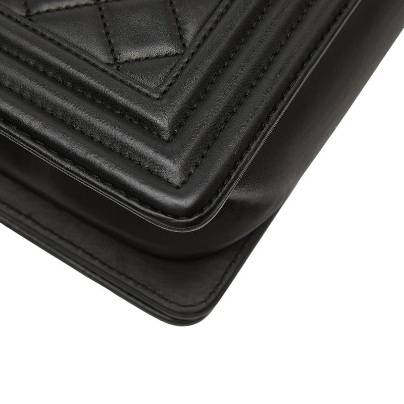 Chanel Boy Quilted CC Logo Chain Shoulder Bag Black Lambskin — view 7