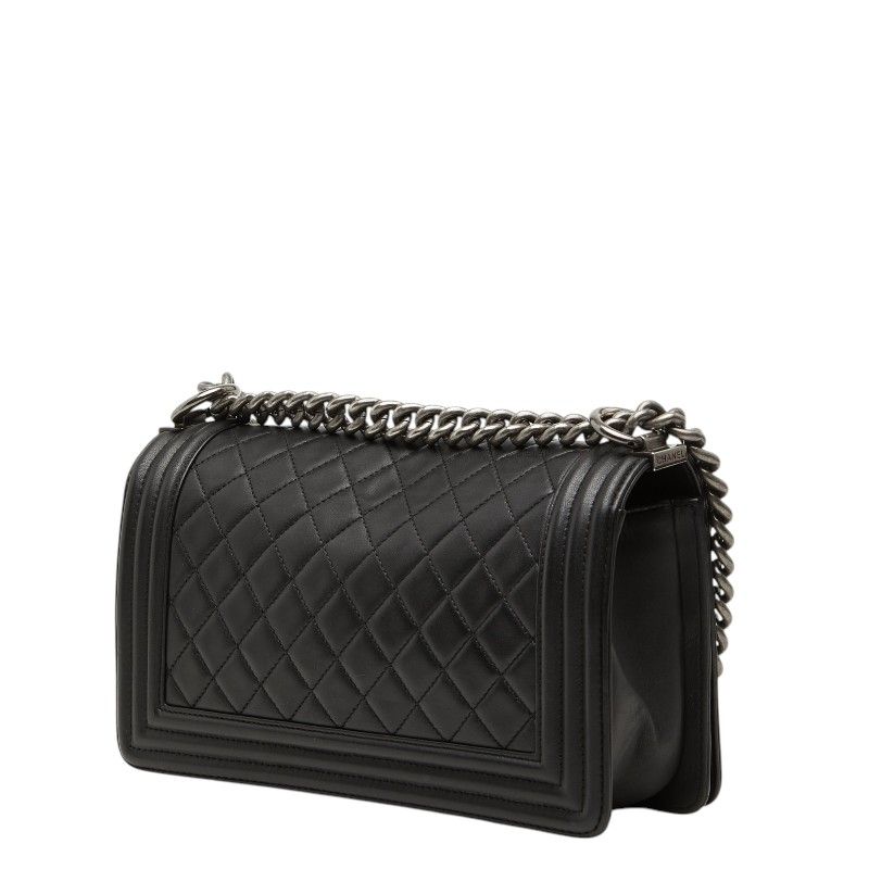 Chanel Boy Quilted CC Logo Chain Shoulder Bag Black Lambskin — view 2