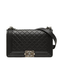 Chanel Boy Quilted CC Logo Chain Shoulder Bag Black Lambskin