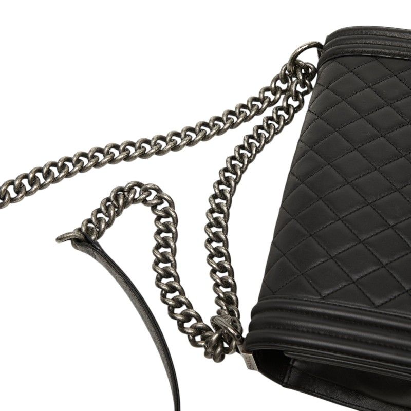 Chanel Boy Quilted CC Logo Chain Shoulder Bag Black Lambskin — view 8