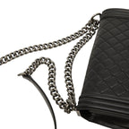 Chanel Boy Quilted CC Logo Chain Shoulder Bag Black Lambskin — view 8