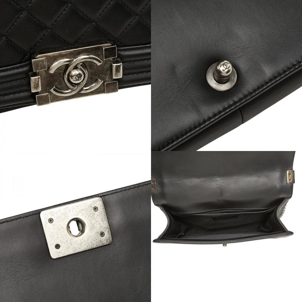 Chanel Boy Quilted CC Logo Chain Shoulder Bag Black Lambskin — view 9