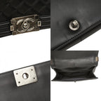 Chanel Boy Quilted CC Logo Chain Shoulder Bag Black Lambskin — view 9