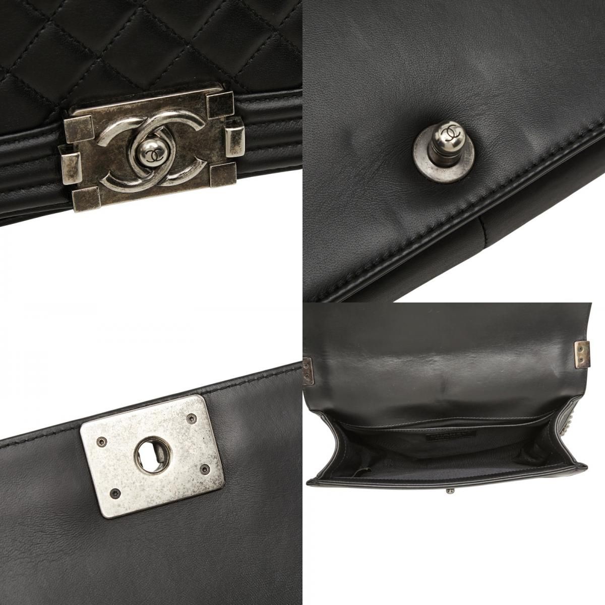 Chanel Boy Quilted CC Logo Chain Shoulder Bag Black Lambskin — view 9