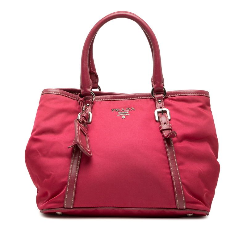 Prada Logo Tote Pink Nylon Leather