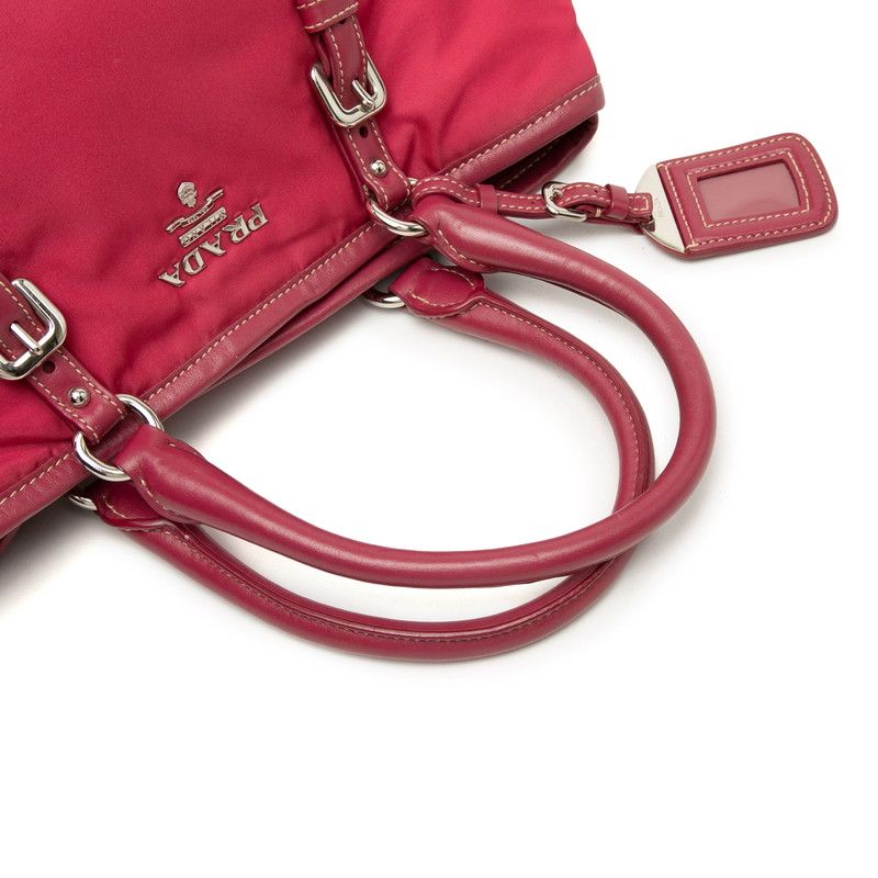Prada Logo Tote Pink Nylon Leather — view 5