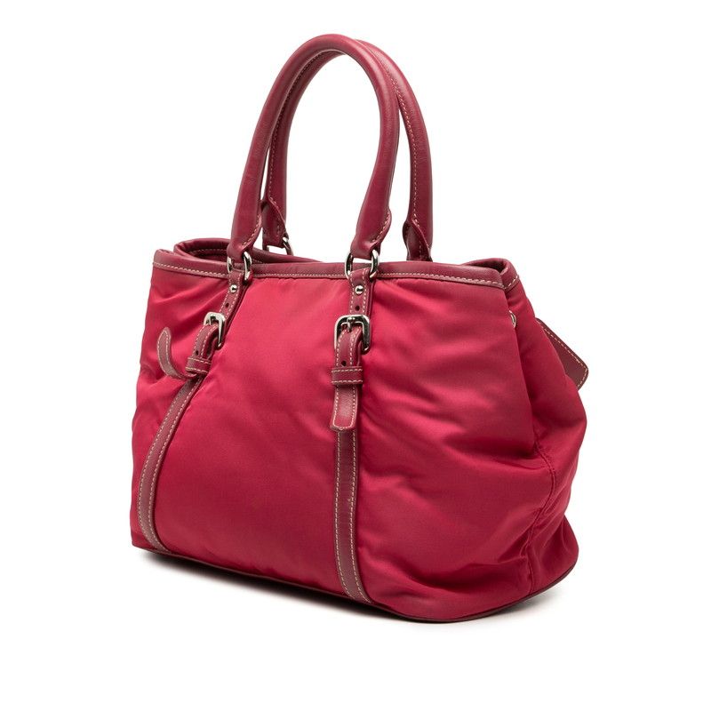 Prada Logo Tote Pink Nylon Leather — view 2