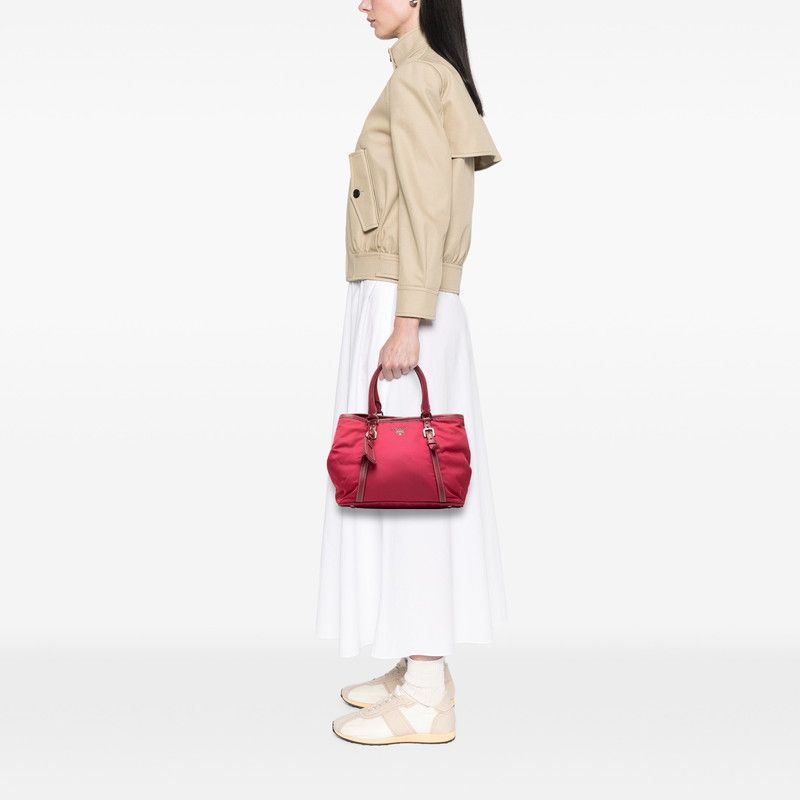 Prada Logo Tote Pink Nylon Leather — view 8
