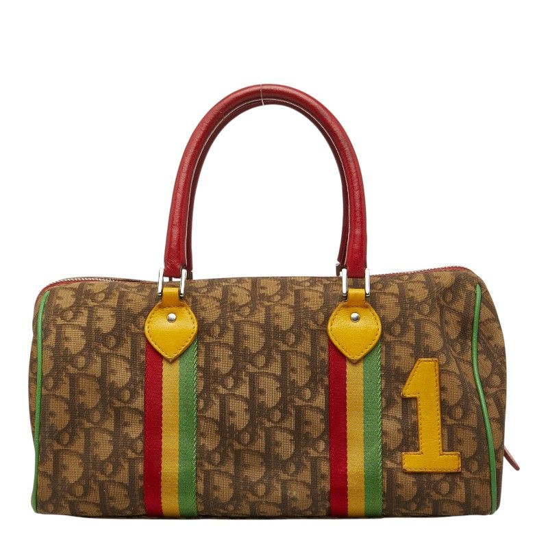 Dior Lotta Rasta Line Mini Boston Bag Brown Red Yellow Green Leather