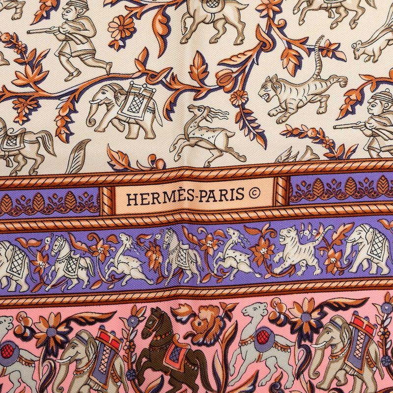 Hermes Carre 90 Chasse en Inde Indian Hunting Scarf Large Pink Multicolor Silk — view 5