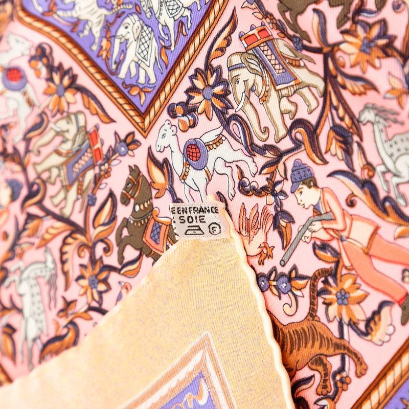 Hermes Carre 90 Chasse en Inde Indian Hunting Scarf Large Pink Multicolor Silk — view 6