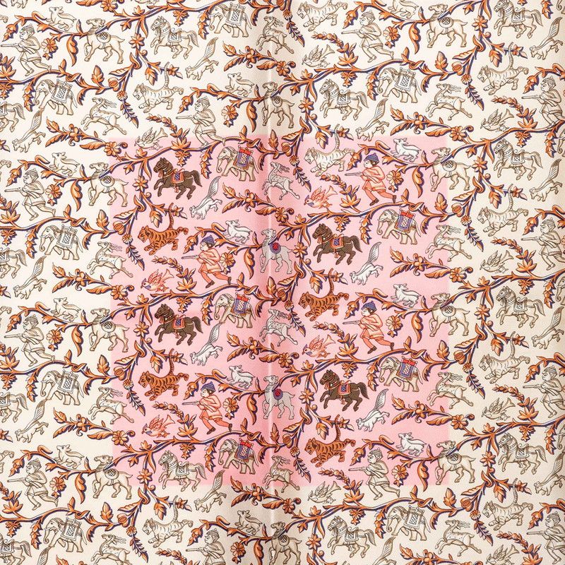 Hermes Carre 90 Chasse en Inde Indian Hunting Scarf Large Pink Multicolor Silk — view 2