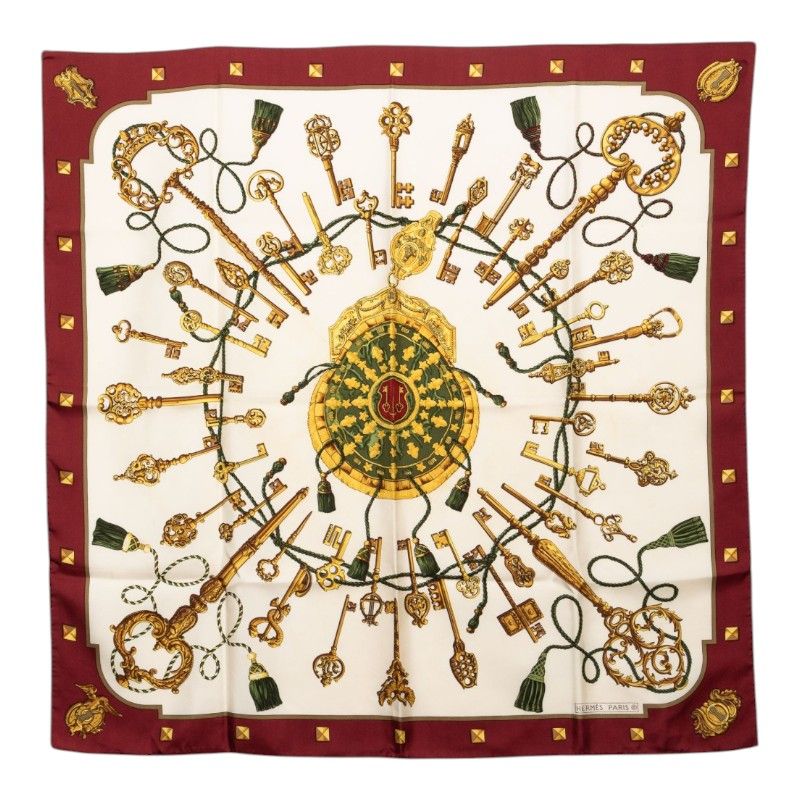 Hermes Carre 90 les Cles the Keys Rare Key Pattern Scarf Large Wine