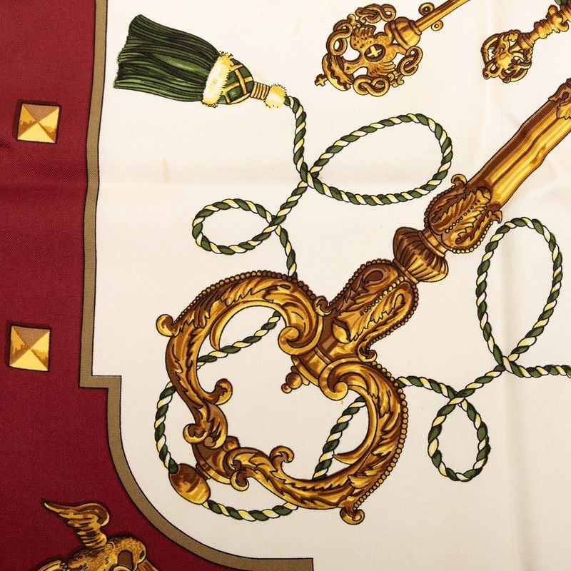 Hermes Carre 90 les Cles the Keys Rare Key Pattern Scarf Large Wine — view 4