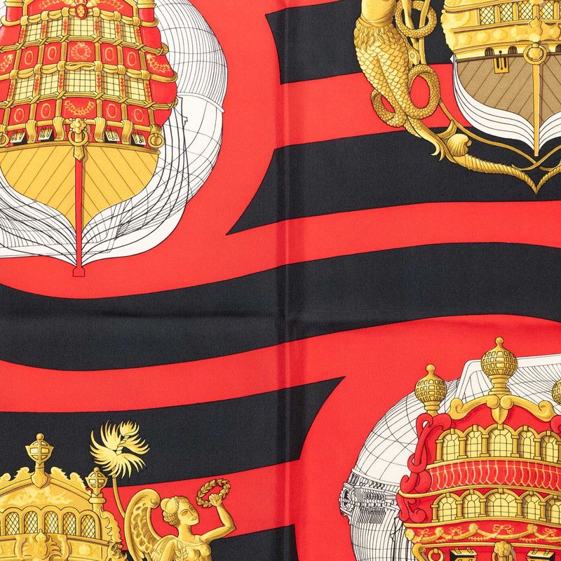Hermes Carre 90 Chateaux D'arriere Scarf Red Black Silk — view 7