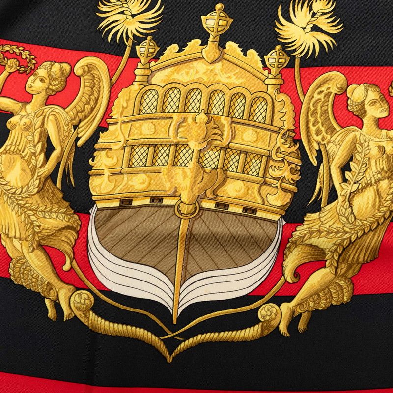 Hermes Carre 90 Chateaux D'arriere Scarf Red Black Silk — view 2