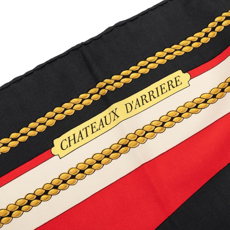 Hermes Carre 90 Chateaux D'arriere Scarf Red Black Silk — view 3