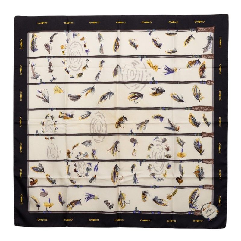 Hermes Carre 90 Flies Fly Scarf Large Black Multicolor Silk