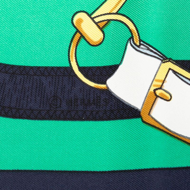 Hermes Carre 90 Apron D'or Yellow Gold Spurs Scarf Green Navy Silk — view 6